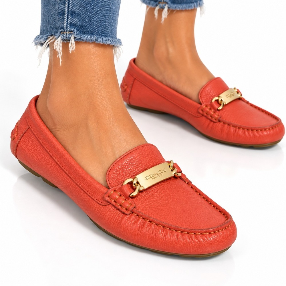 Coach Olive A7751 Women's 6B Coral Pebble Leather Driving Loafers